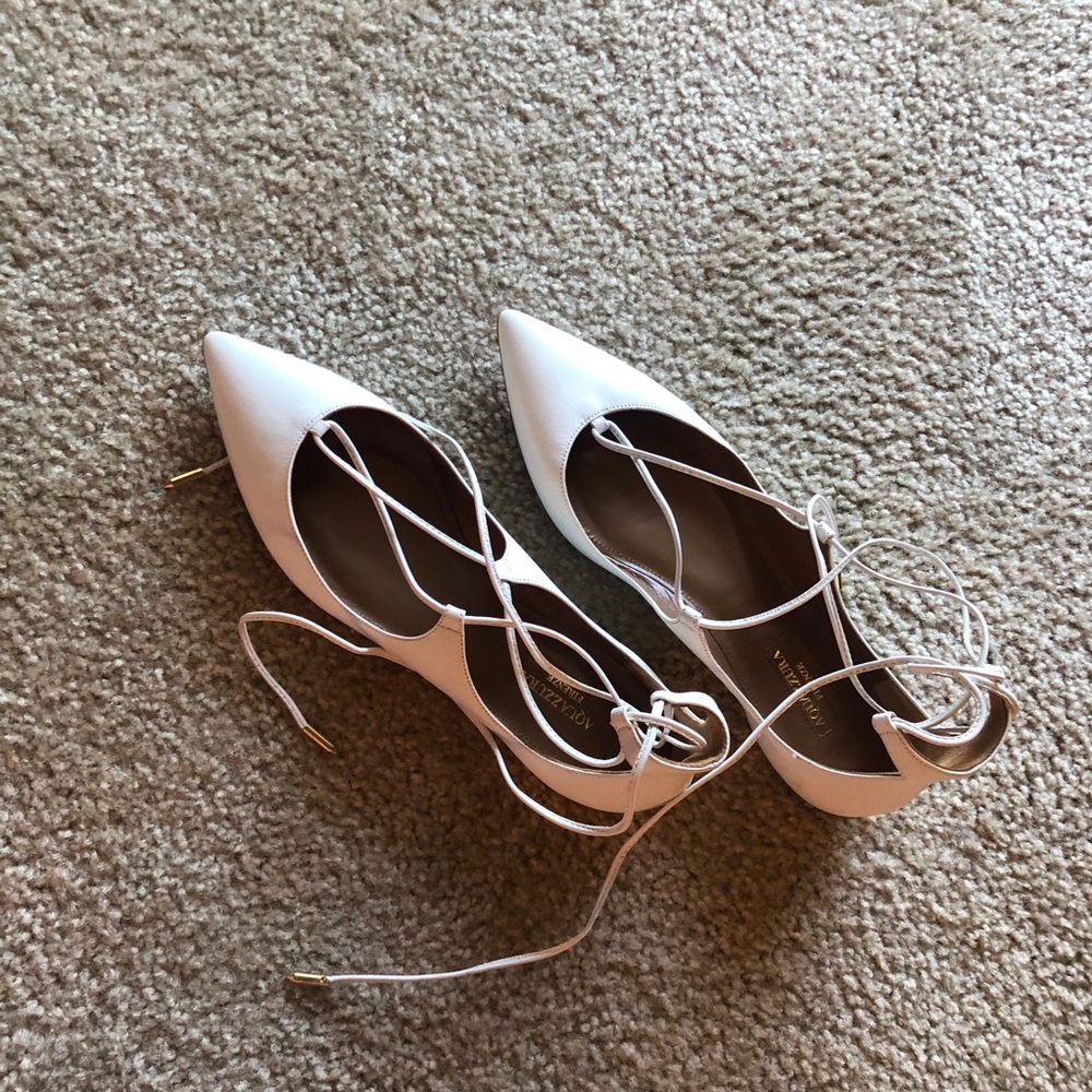 White Aquazzura lace up flats in size 6.5